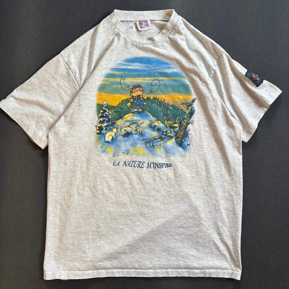 Vintage Single Stitch La Nature M'inspire Graphic T-Shirt Grey Sz M